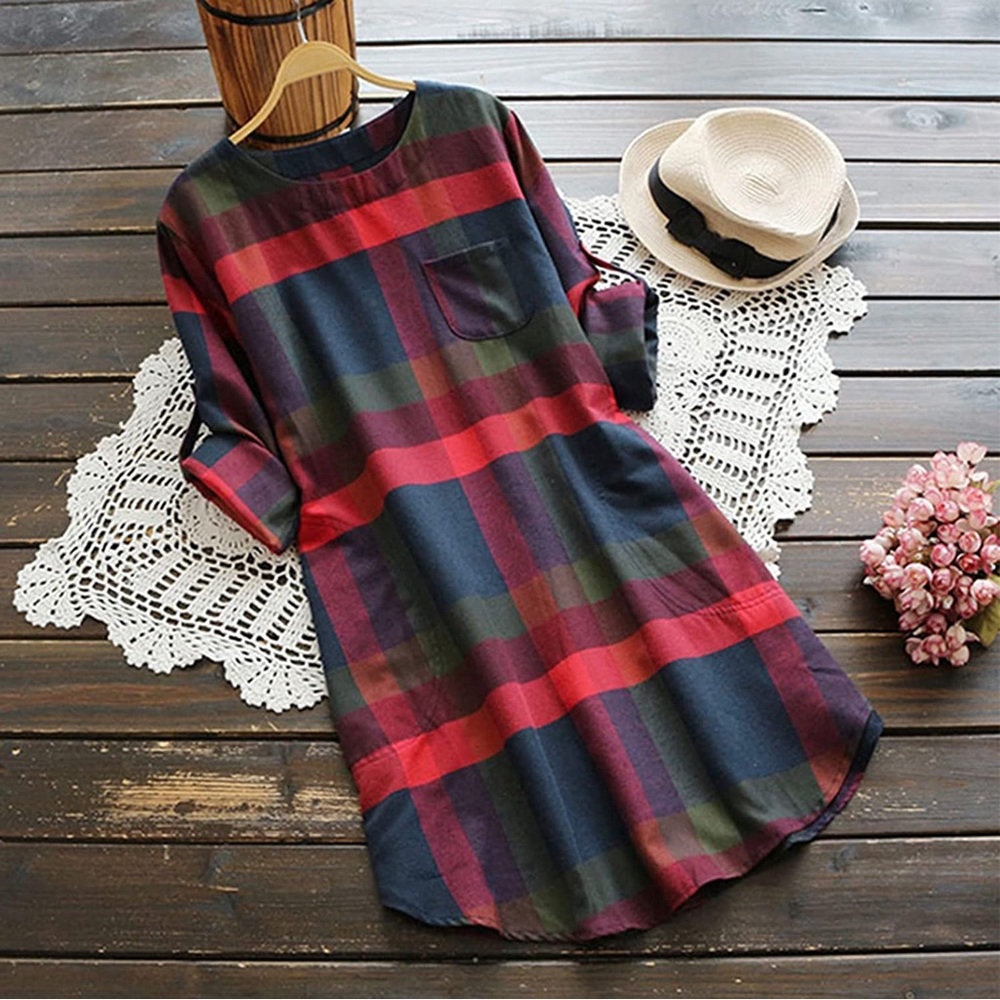 CUPSHE Casual Long Sleeve Loose Plaid Print Dress